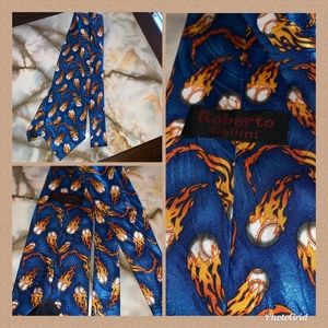 Roberto Cellini BLUE Flaming BASEBALL Neck Tie